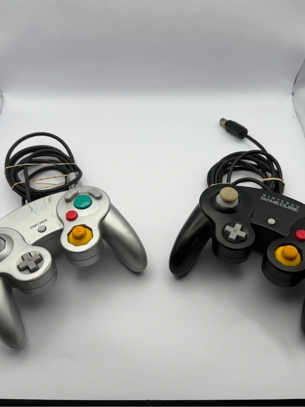 Lot of 2 OEM Gamecube Controllers - Pair Of Silver & Black Tested Original